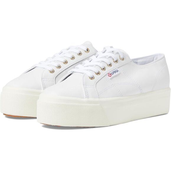 Superga 2790 Nappa Sneakers White Leather Platform Sneakers Size 7 US Orig. $120 - Picture 1 of 9